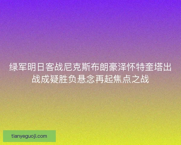 绿军明日客战尼克斯布朗豪泽怀特奎塔出战成疑胜负悬念再起焦点之战 绿军明日客战尼克斯布朗豪泽怀特奎塔出战成疑胜负悬念再起焦点之战
